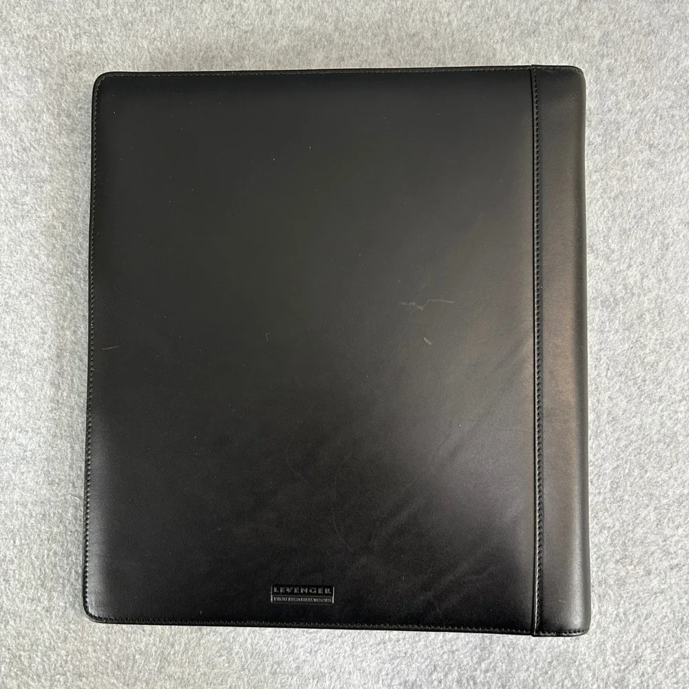 Levenger Leather 3-Ring Binder Organizer Black Refill Paper Box Dust Bag Large